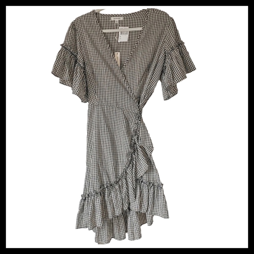 MAX STUDIO Short Sleeve Gingham Ruffle Wrap Dress